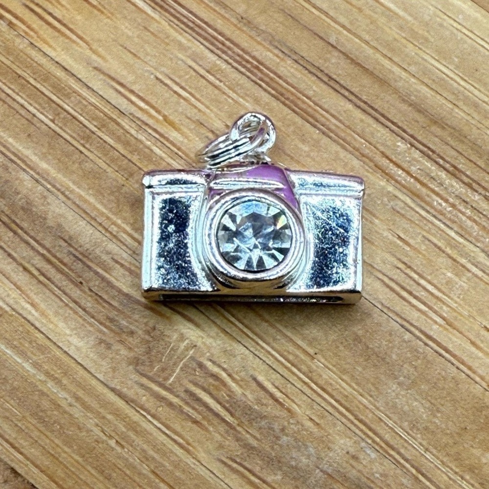 925 stamped Silver Camera Charm with CZ in lense Pendant